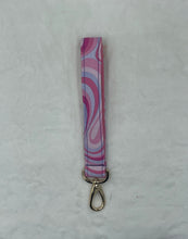 Load image into Gallery viewer, Pink Groovy Boho Wristlet keychain/FOB holder (with lobster claw closure)