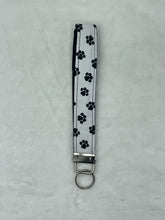 Load image into Gallery viewer, White Paw Print Boho Wristlet Keychain/Key Fob Holder
