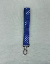Load image into Gallery viewer, Blue Polkadot Boho Wristlet Keychain/FOB Holder