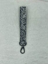 Load image into Gallery viewer, Black Daisy Boho Wristlet Keychain/FOB Holder (with lobster claw closure)