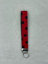 Load image into Gallery viewer, Red Paw Print Boho Wristlet Keychain/Key Fob holder