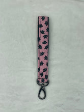 Load image into Gallery viewer, Pink Cat Boho Wristlet Keychain/FOB Holder (with lobster claw closure)