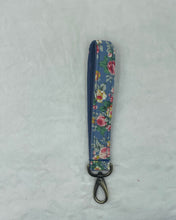 Load image into Gallery viewer, Blue Floral Boho Wristlet Keychain/FOB Holder