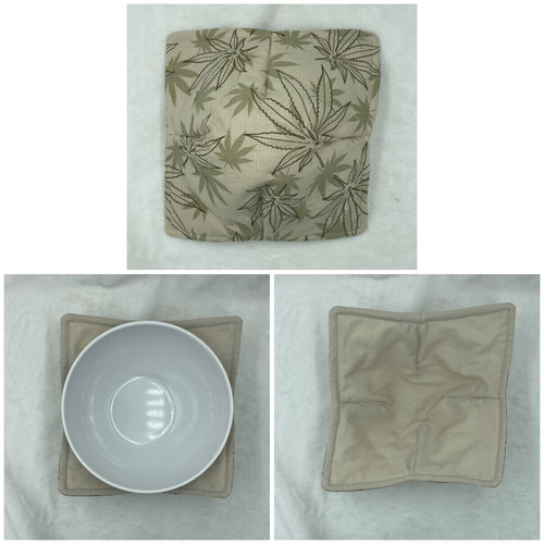 Beige Pot Leaf Bowl Cozie