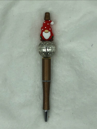 Sparkly Bronze Holiday Gnome Beaded Pen