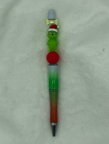 Grinchy Green & Red Ombré Beaded Pen
