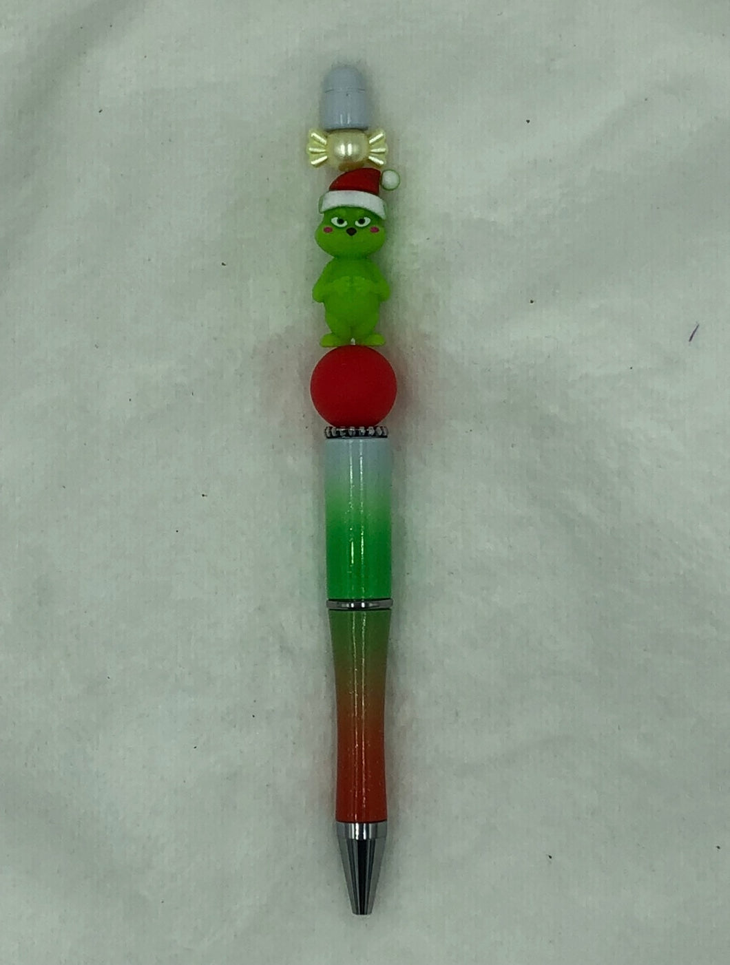 Grinchy Green & Red Ombré Beaded Pen