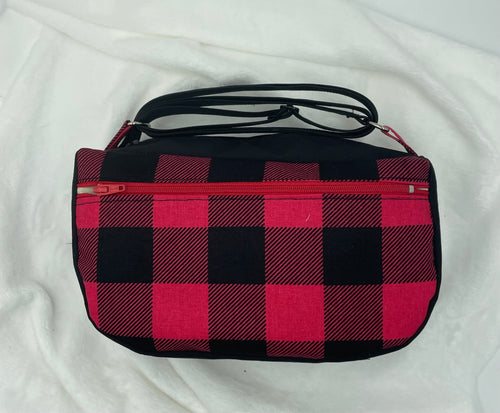 Buffalo Plaid Boho Bitty Bag with outside zipper pocket