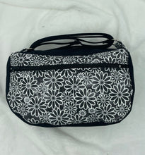 Load image into Gallery viewer, Black Daisy Boho Bitty Bag with outside zipper pocket