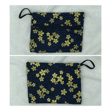 Load image into Gallery viewer, Blue with gold Flowers Boho Go Pouch