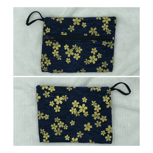 Blue with gold Flowers Boho Go Pouch