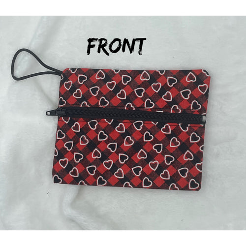 Red and Black Plaid Heart Boho Go Pouch