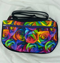 Load image into Gallery viewer, Rainbow Roses Boho Bitty Bag with front zipper pocket