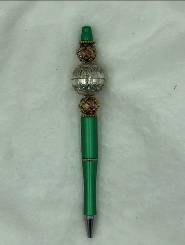 Emerald Elegance Beaded Pen
