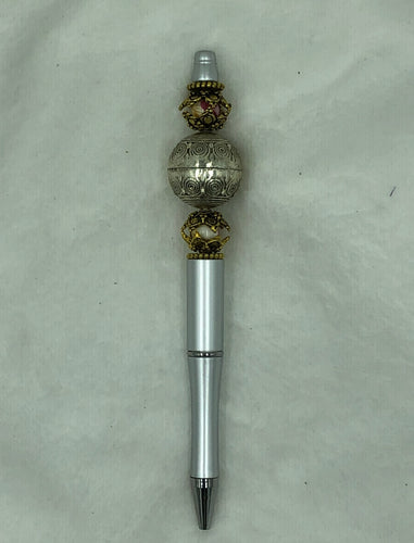 Silver Elegance Beaded Pen