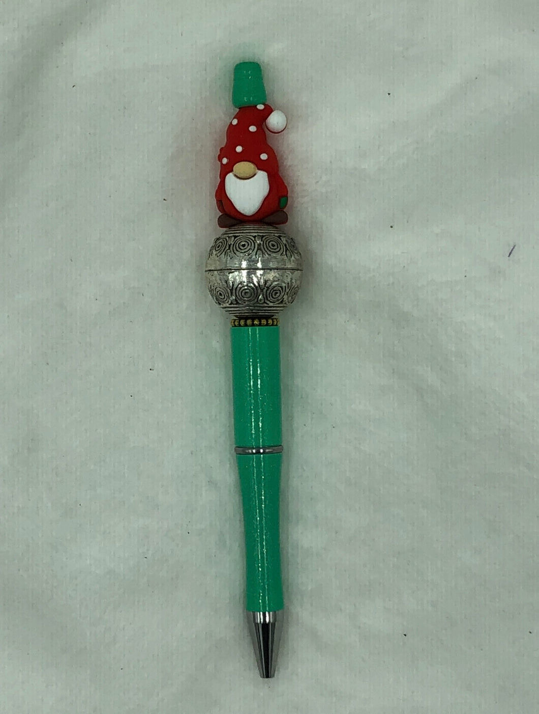 Festive Green Holiday Gnome Beaded Pen