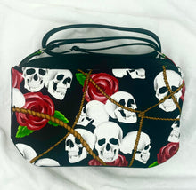 Load image into Gallery viewer, Skulls and roses Boho Bitty Bag with outside Zipper Pocket