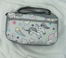 Load image into Gallery viewer, Grey Unicorn Boho Bitty Bag with outside zipper pocket