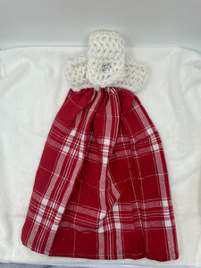 Red and white hanging hand towel